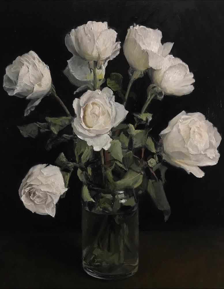 Rachel Personett Figurative Painting - White Roses