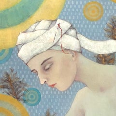 When the Rain Comes: large framed surrealist oil painting w/ nude, heart & arrow