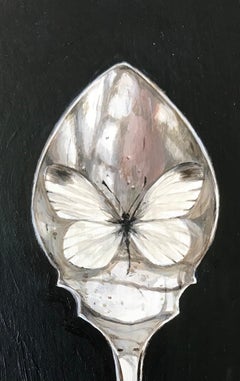 'Jam Spoons with White Butterfly'' Contemporary Still Life with Jam Spoons
