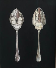 'Jam Spoons with White Butterfly'' Contemporary Still Life with Jam Spoons 