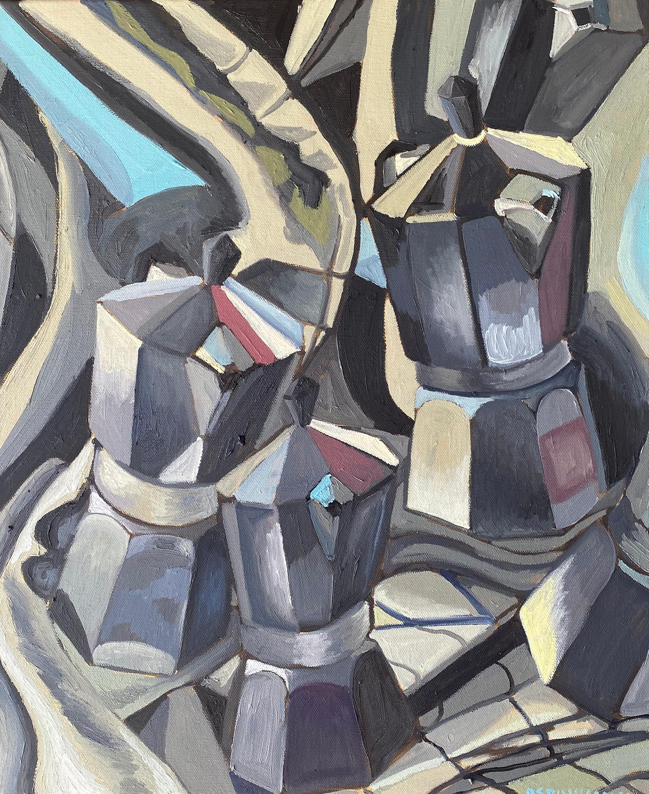 Rachel Srinivasan Abstract Painting - Cubist Coffee II, Abstract Oil Painting