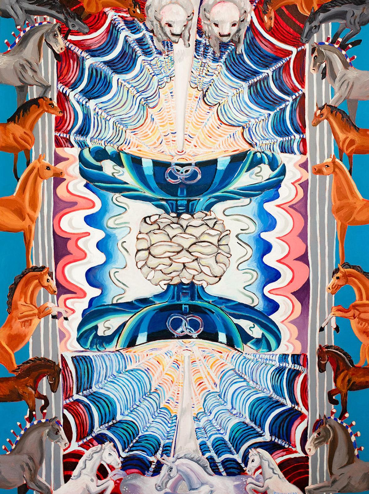 Rachel Srinivasan Animal Painting – Zwei der Kelche I, Ölgemälde