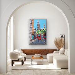 Londoner Sommer in London von Rachel Tighe, Westminster, Originalgemälde, Acryl auf Leinwand
