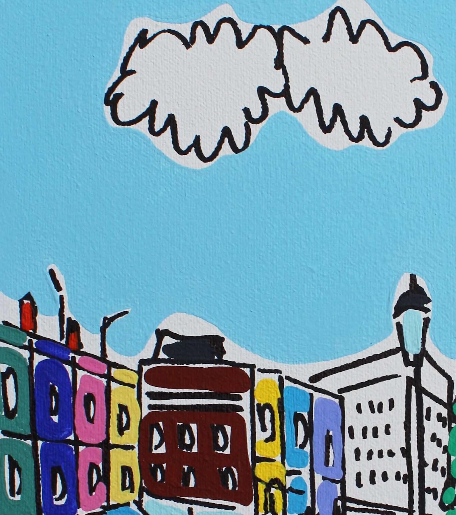 Mini Colours of Portobello, London Cityscape Art, Illustrative Painting For Sale 1