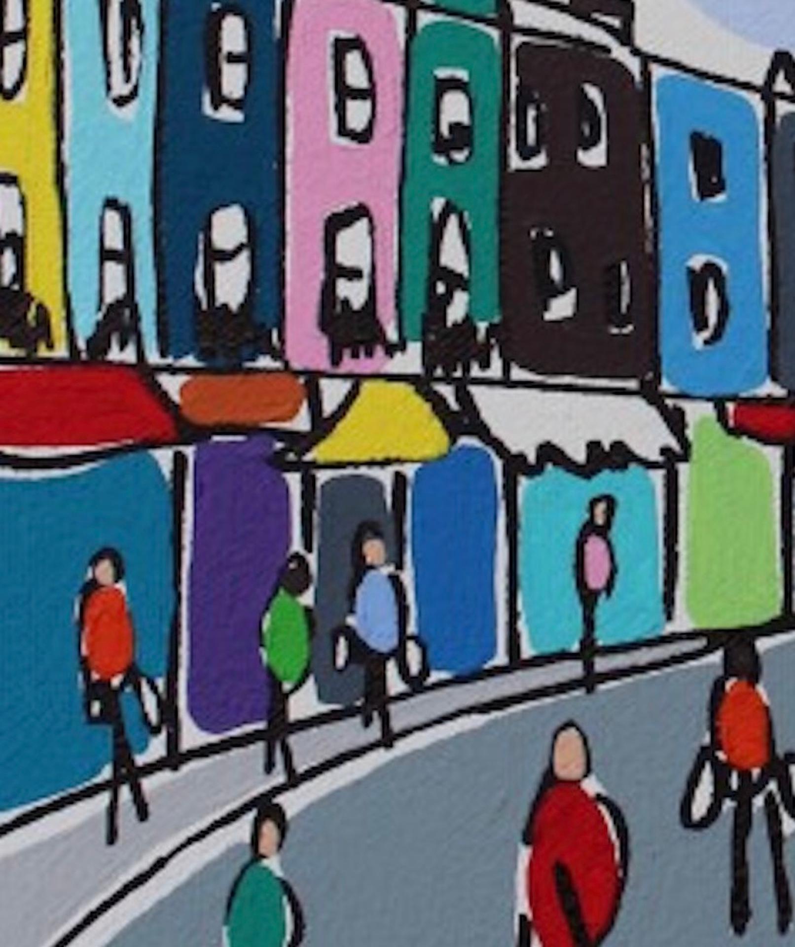 Mini fachadas de tiendas de Portobello, Rachel Tighe, Pintura original de paisaje urbano, Londres en venta 3