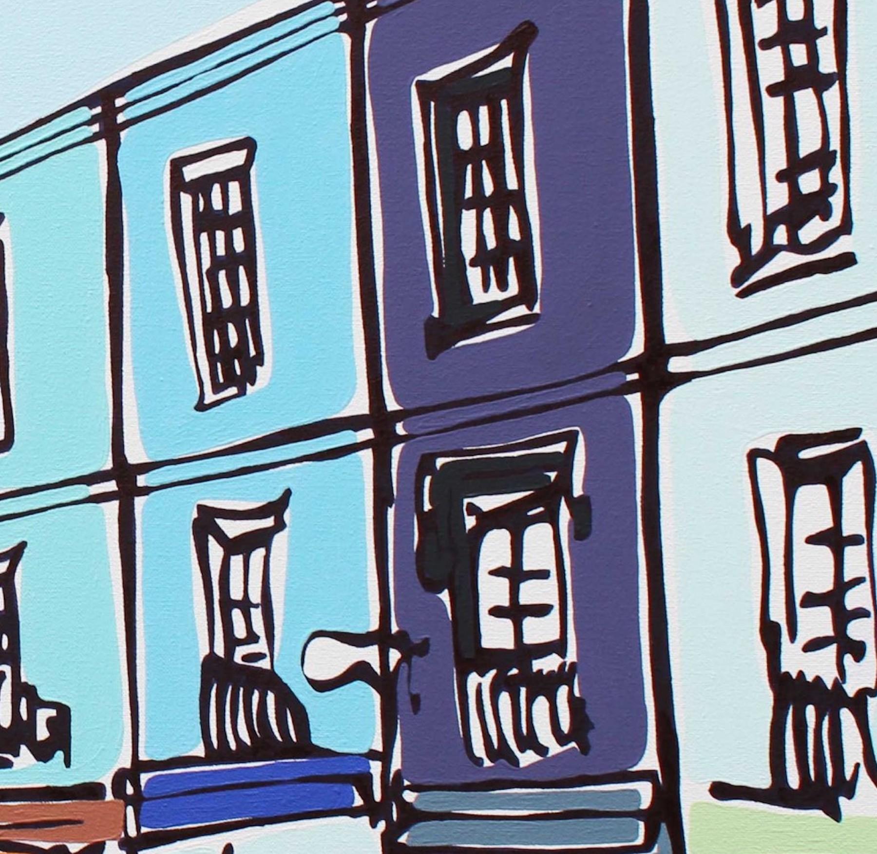 Pastels of Portobello, Illustrative London Cityscape Painting, Bright Happy Art For Sale 1