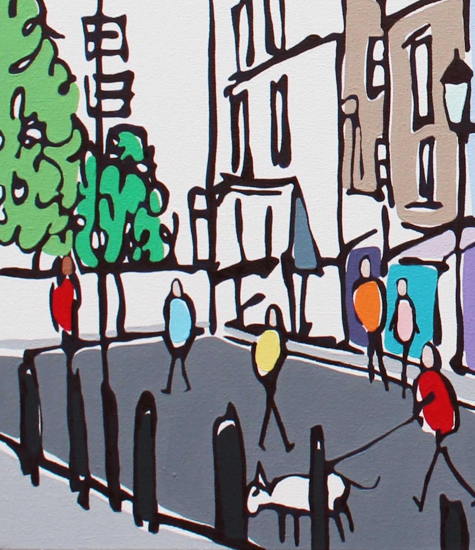 Pastels of Portobello, Illustrative London Cityscape Painting, Bright Happy Art For Sale 2