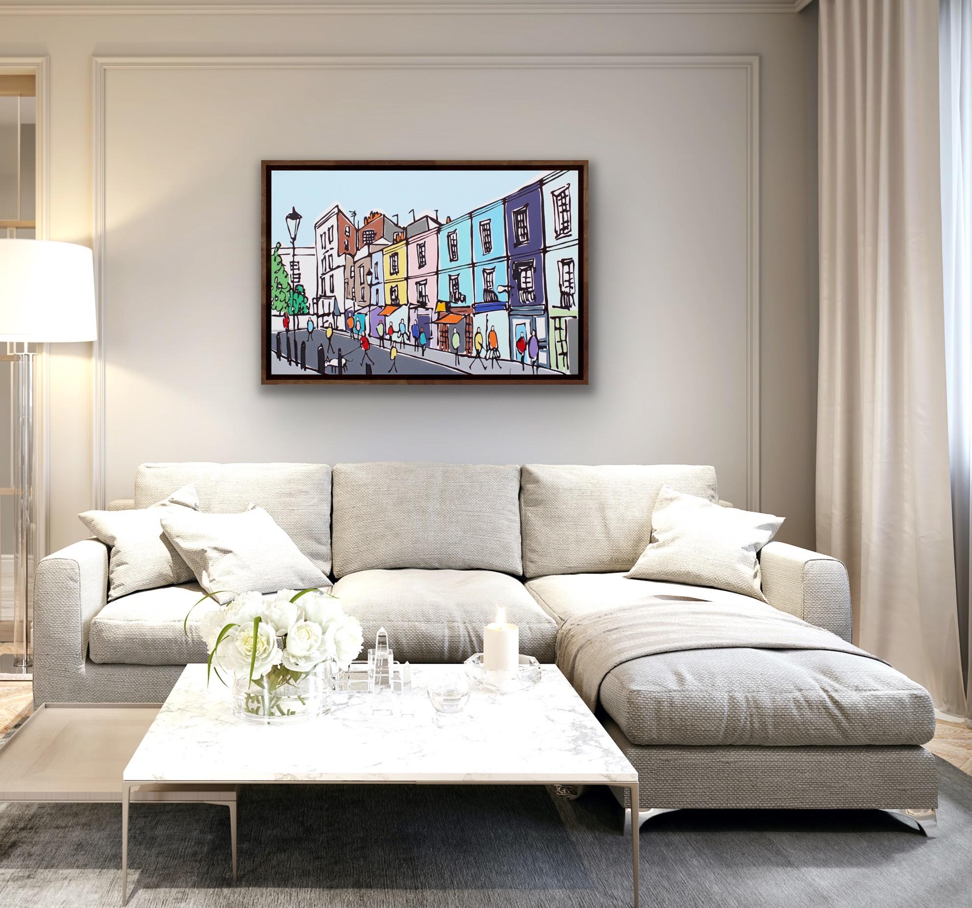Pastels of Portobello, Illustrative London Cityscape Painting, Bright Happy Art For Sale 3