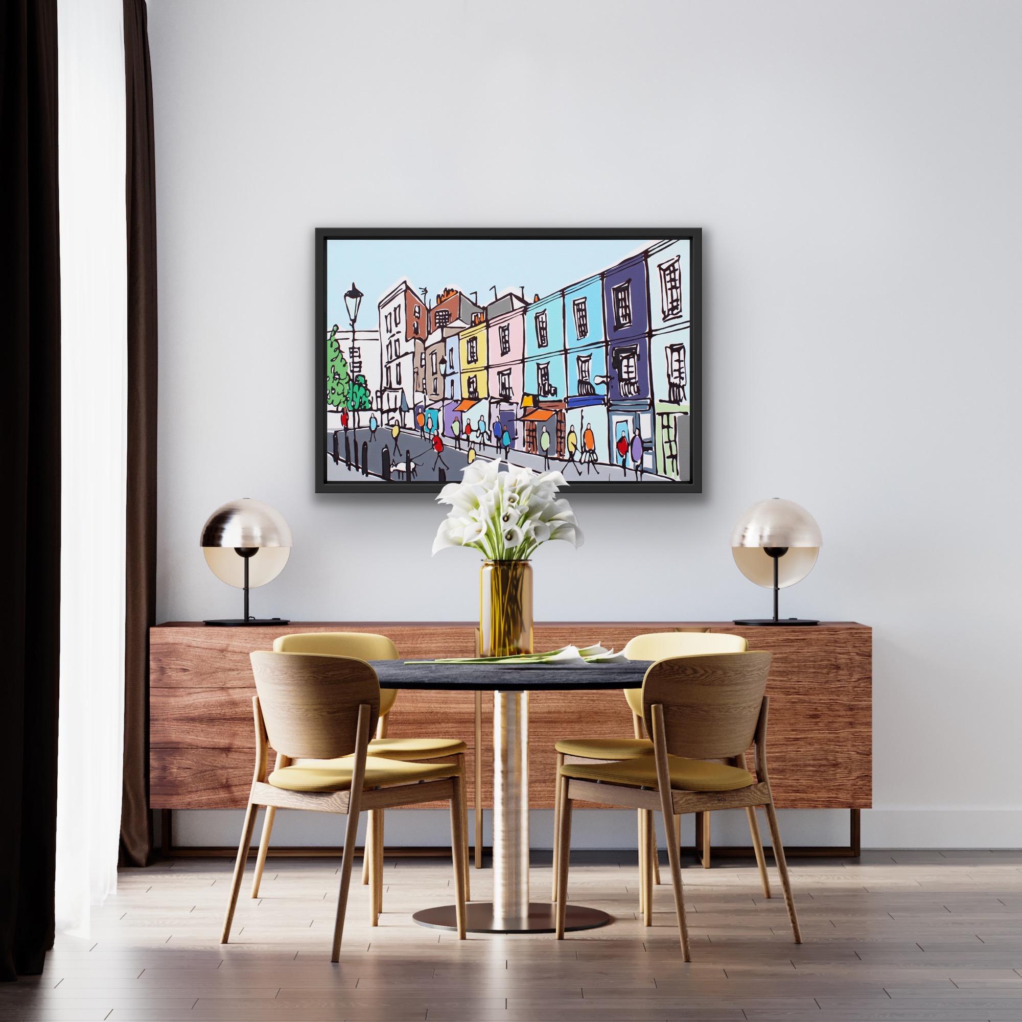 Pastels of Portobello, Illustrative London Cityscape Painting, Bright Happy Art For Sale 4