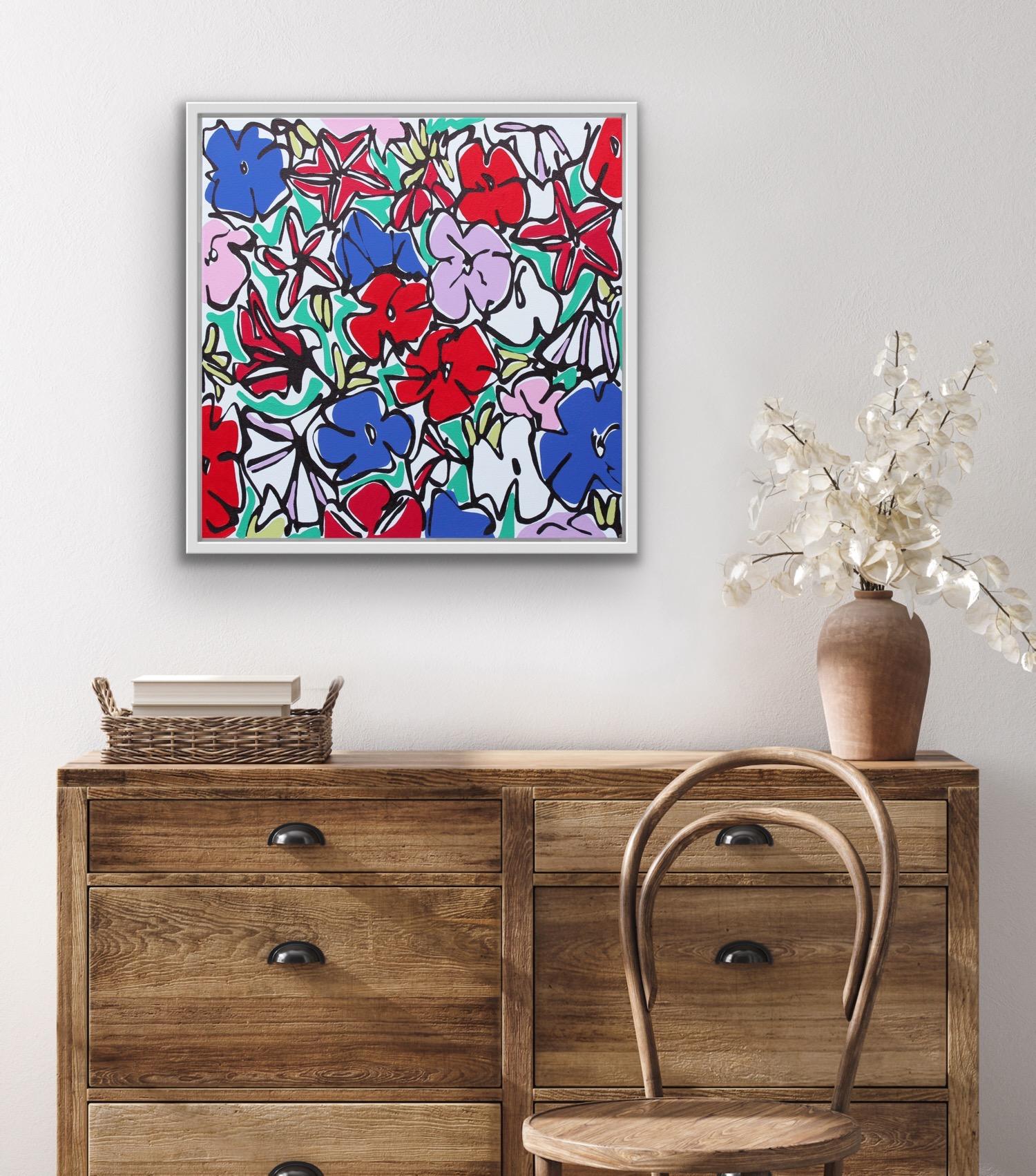 Rachel Tighe, Petunias, Abstract Art, Pop Art Style, Original Floral Painting For Sale 1