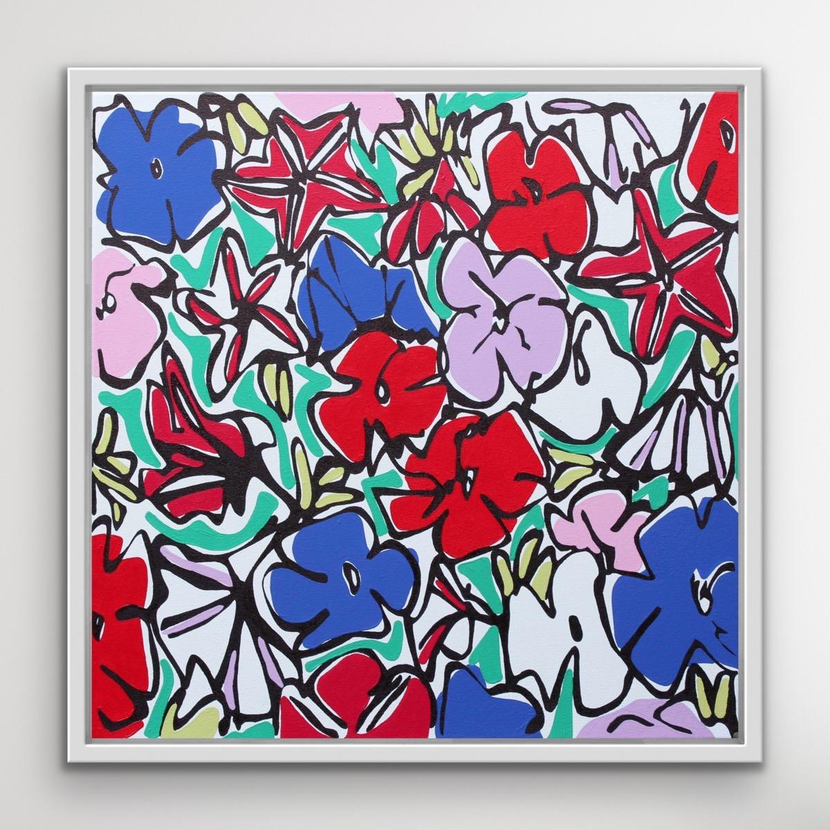 Rachel Tighe, Petunias, Art abstrait, Style Pop Art, peinture florale originale en vente 2
