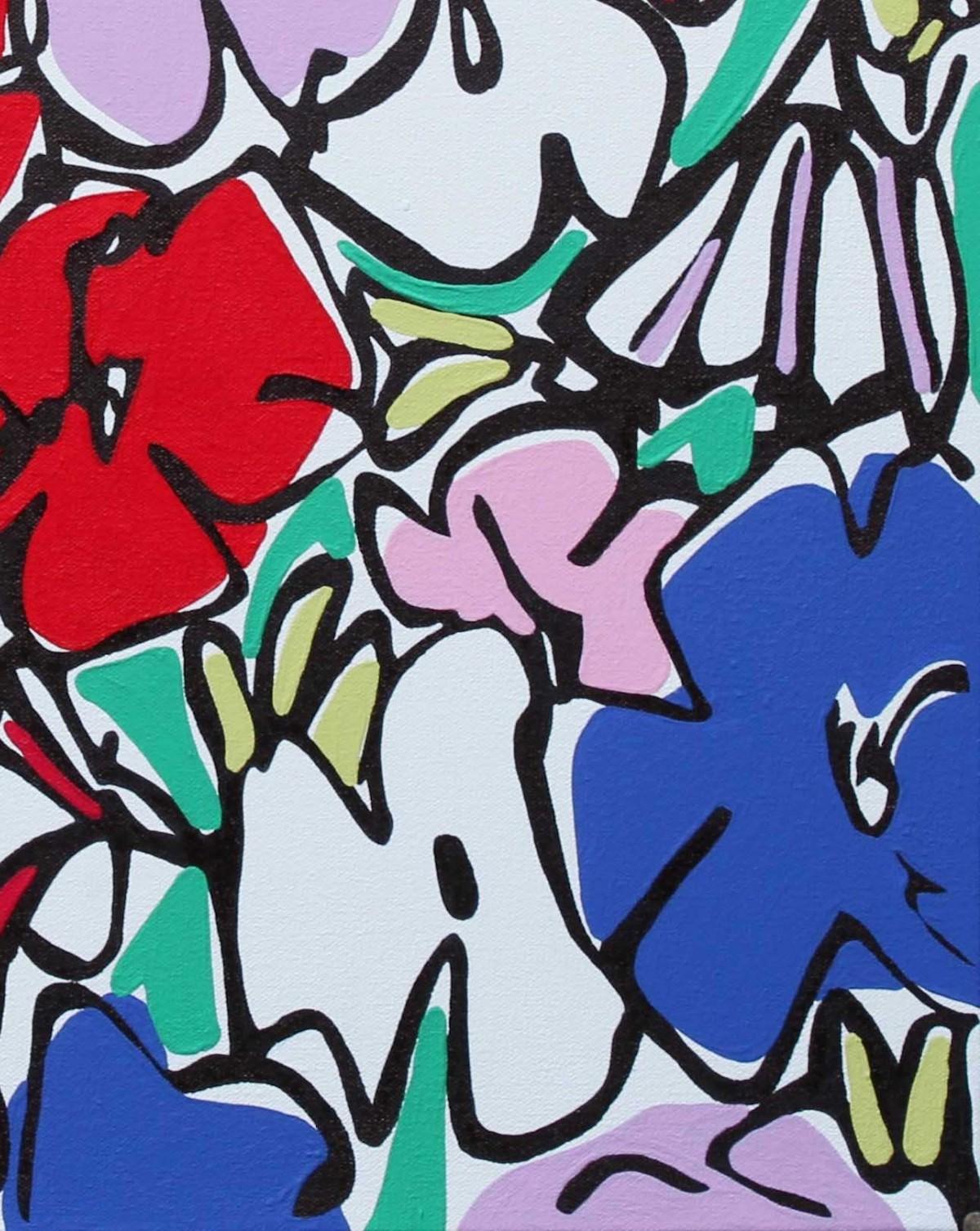 Rachel Tighe, Petunias, Abstract Art, Pop Art Style, Original Floral Painting For Sale 3