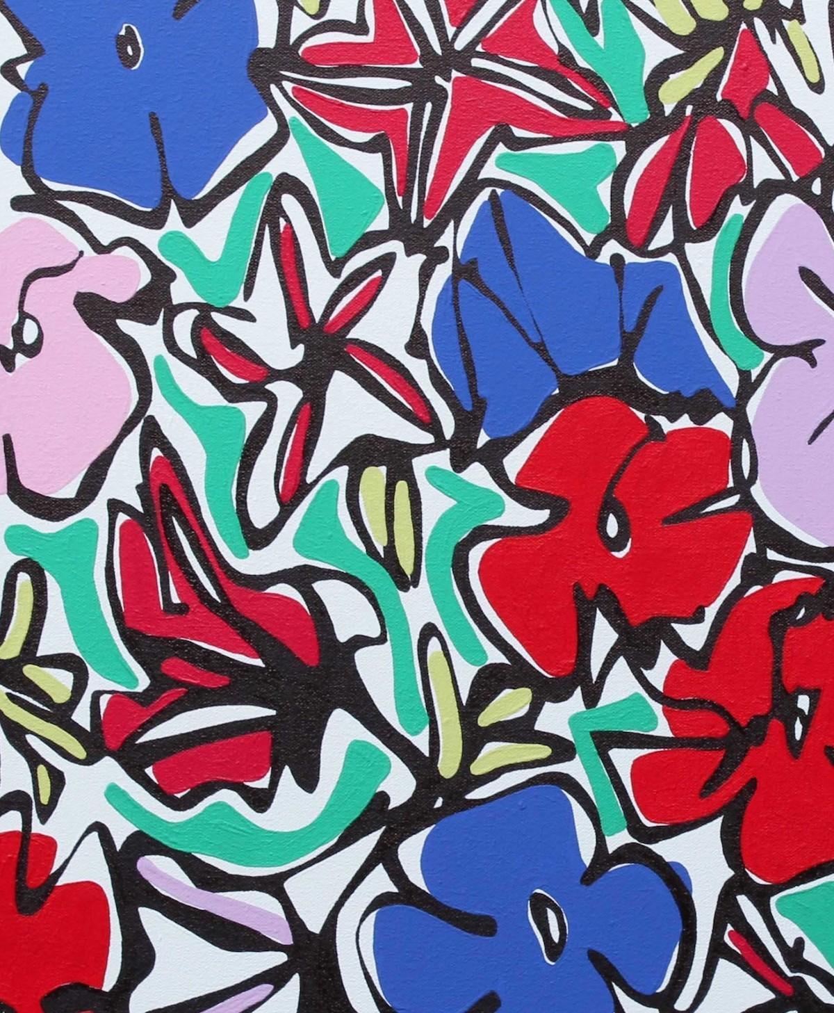 Rachel Tighe, Petunias, Art abstrait, Style Pop Art, peinture florale originale en vente 4