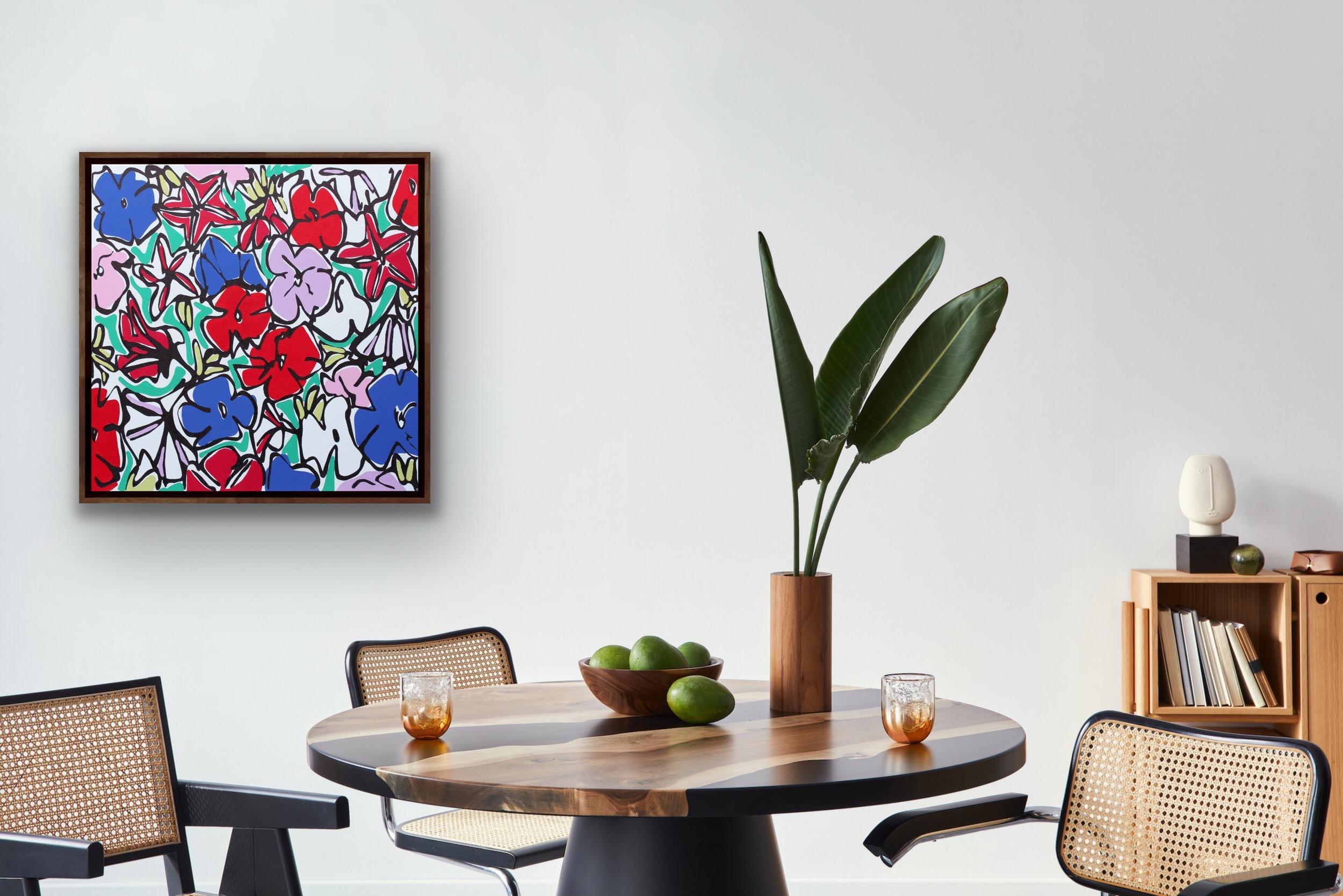 Rachel Tighe, Petunias, Art abstrait, Style Pop Art, peinture florale originale en vente 5