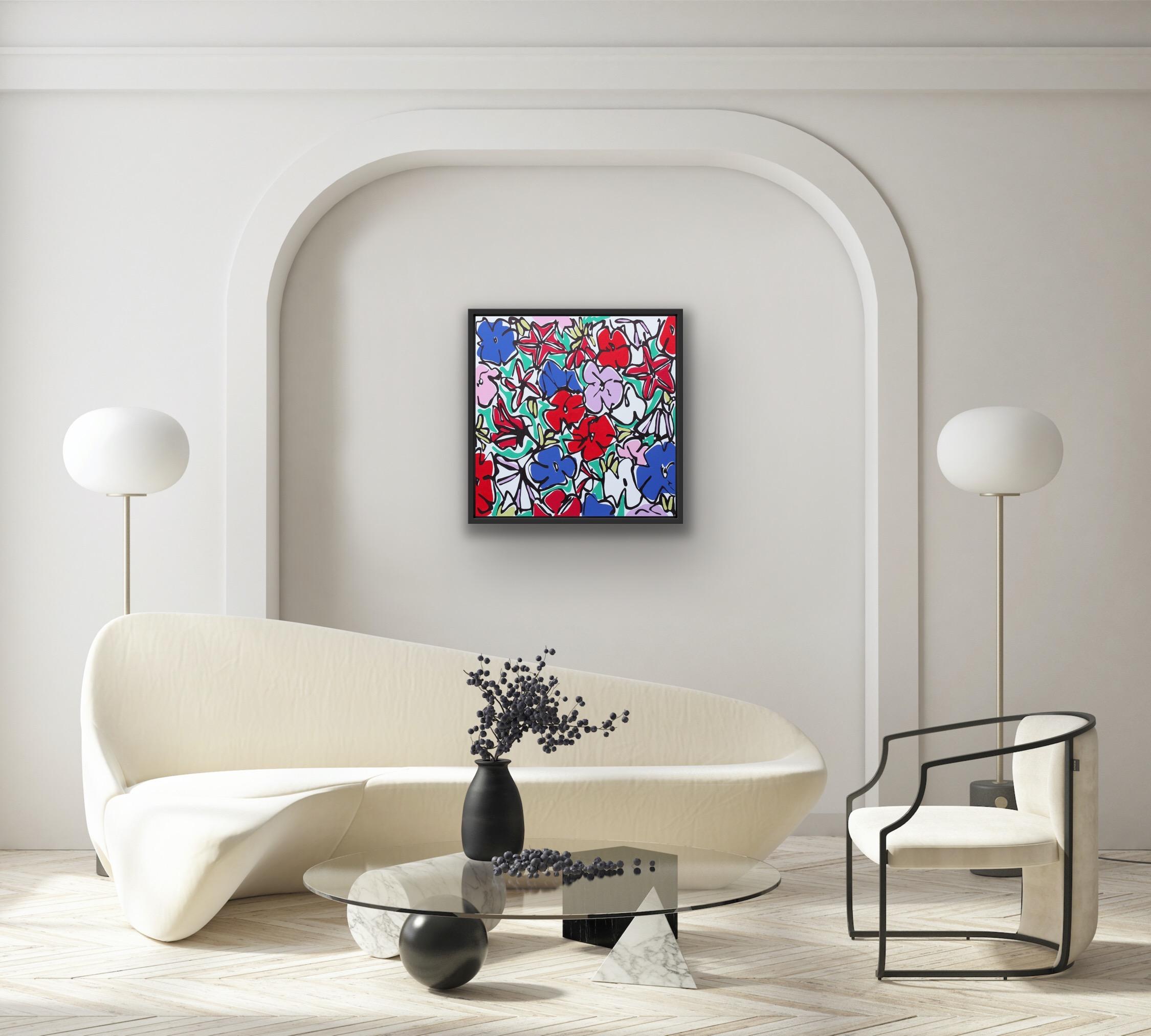 Rachel Tighe, Petunias, Art abstrait, Style Pop Art, peinture florale originale en vente 6