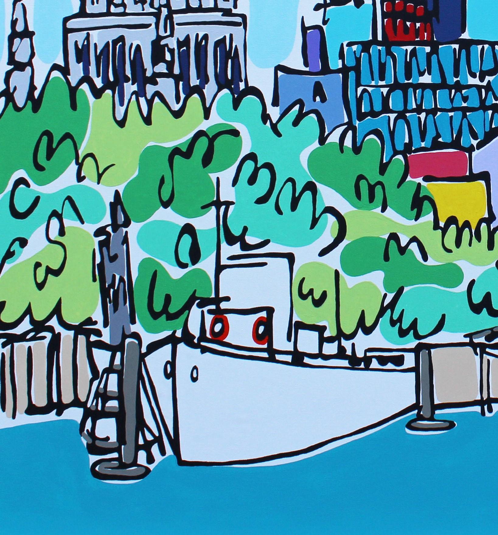 Sonniger South Bank Walk – Painting von Rachel Tighe