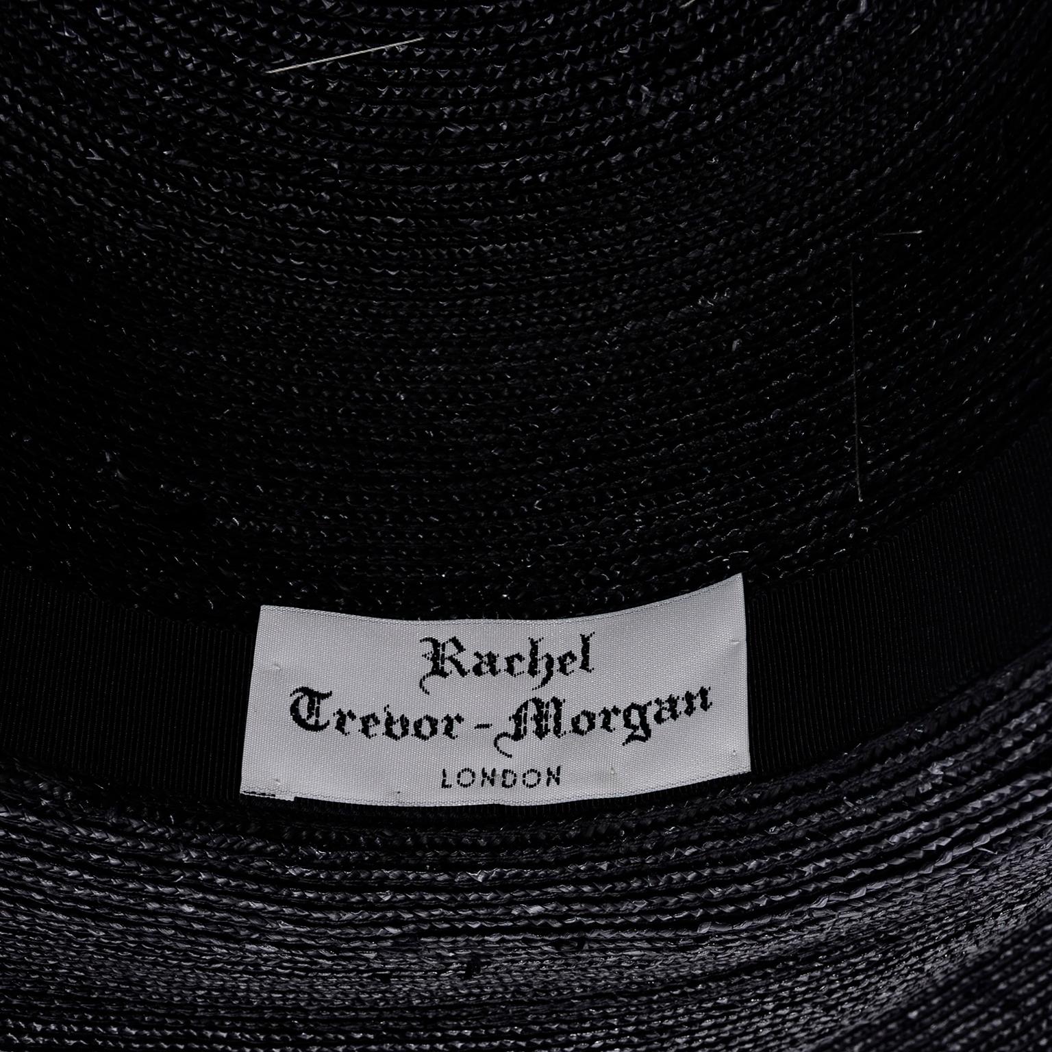 Rachel Trevor Morgan London Wide Brim Sage Green Silk Hat With Flowers For Sale 2