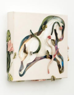"Your Rocking Horse Got Loose Again", Contemporary Ceramic and Oil on Wood Panel