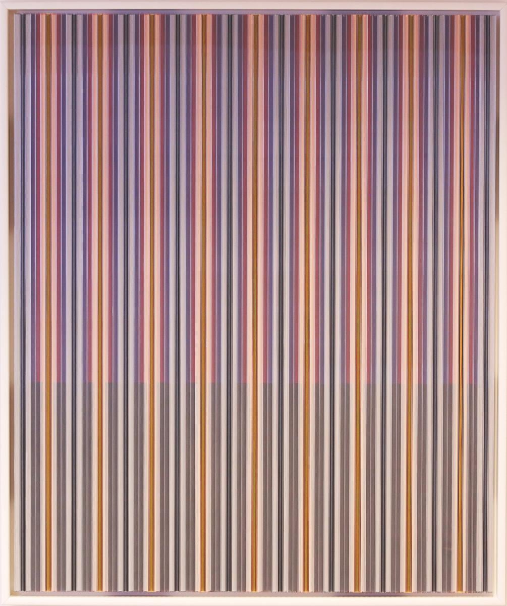 Rachel Wickremer Abstract Painting – Drift - Zeitgenössisches Acryl-Kunstwerk: Retro-Stil, Muster, farbenfrohes und lineares 