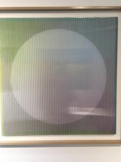 Ocean - abstract geometric mixed media artwork, polycarbonate, thread & acrylic