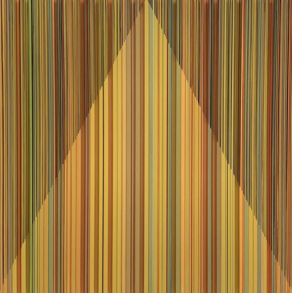 Peak - Contemporary Acrylic Artwork: Retro Style, Simple, Colourful and Linear - Brown Abstract Painting by Rachel Wickremer