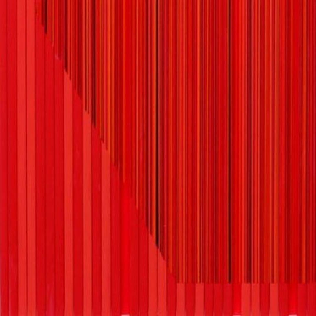 Shield- Contemporary Acrylic Artwork: Retro Style, Simple, Colourful and Linear - Red Abstract Painting by Rachel Wickremer