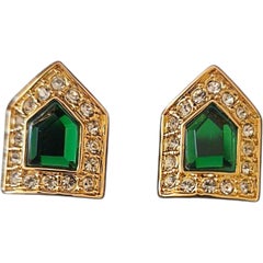 Rachel Zoe Emerald-Glass & Crystal Architectural Stud Earrings