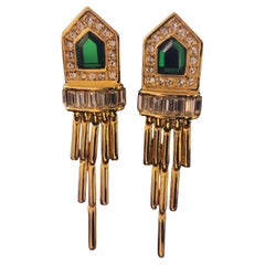 Rachel Zoe Emerald-Glass Pavé Chandelier Earrings