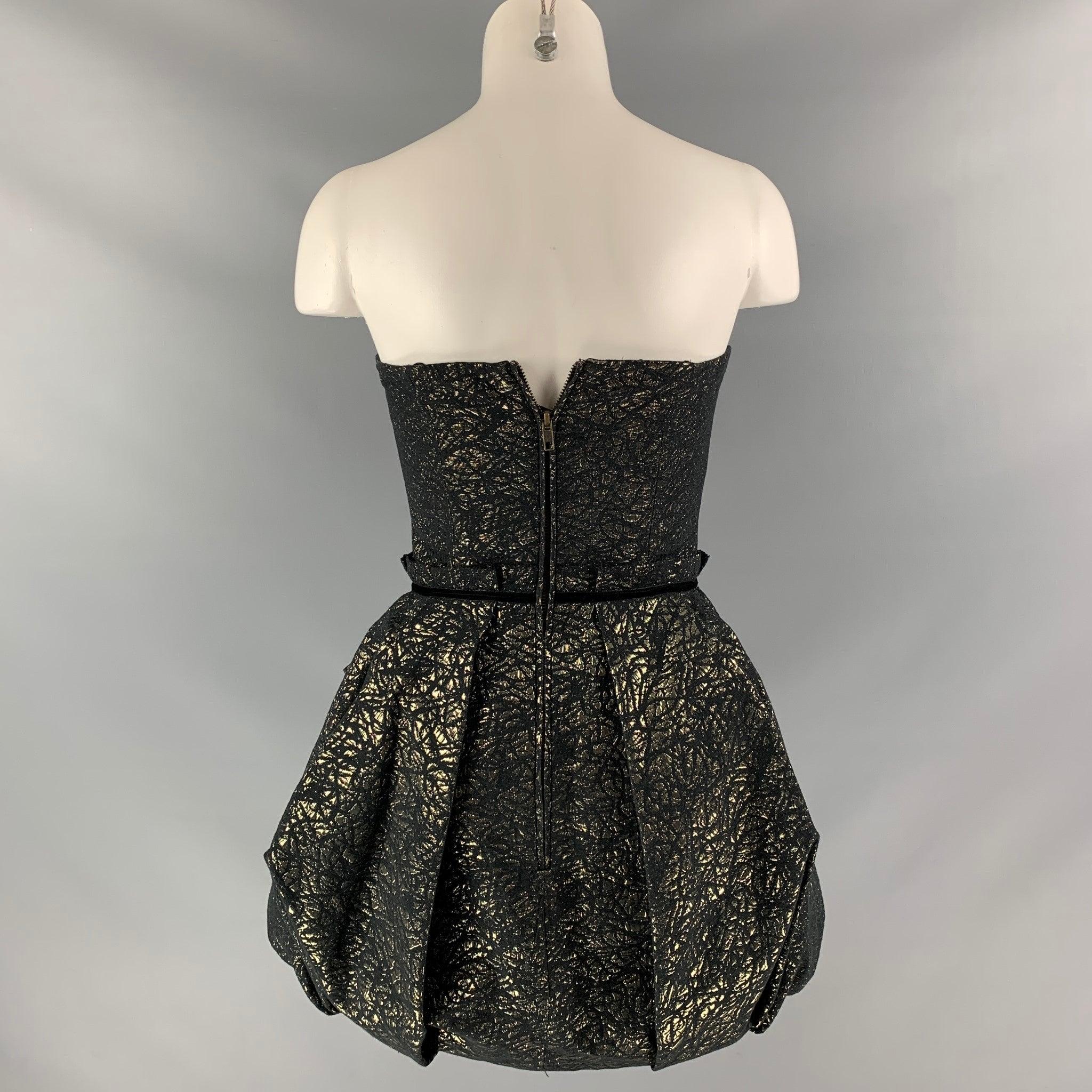 RACHEL ZOE Size 0 Black Gold Cotton Blend Jacquard Dress In Excellent Condition For Sale In San Francisco, CA