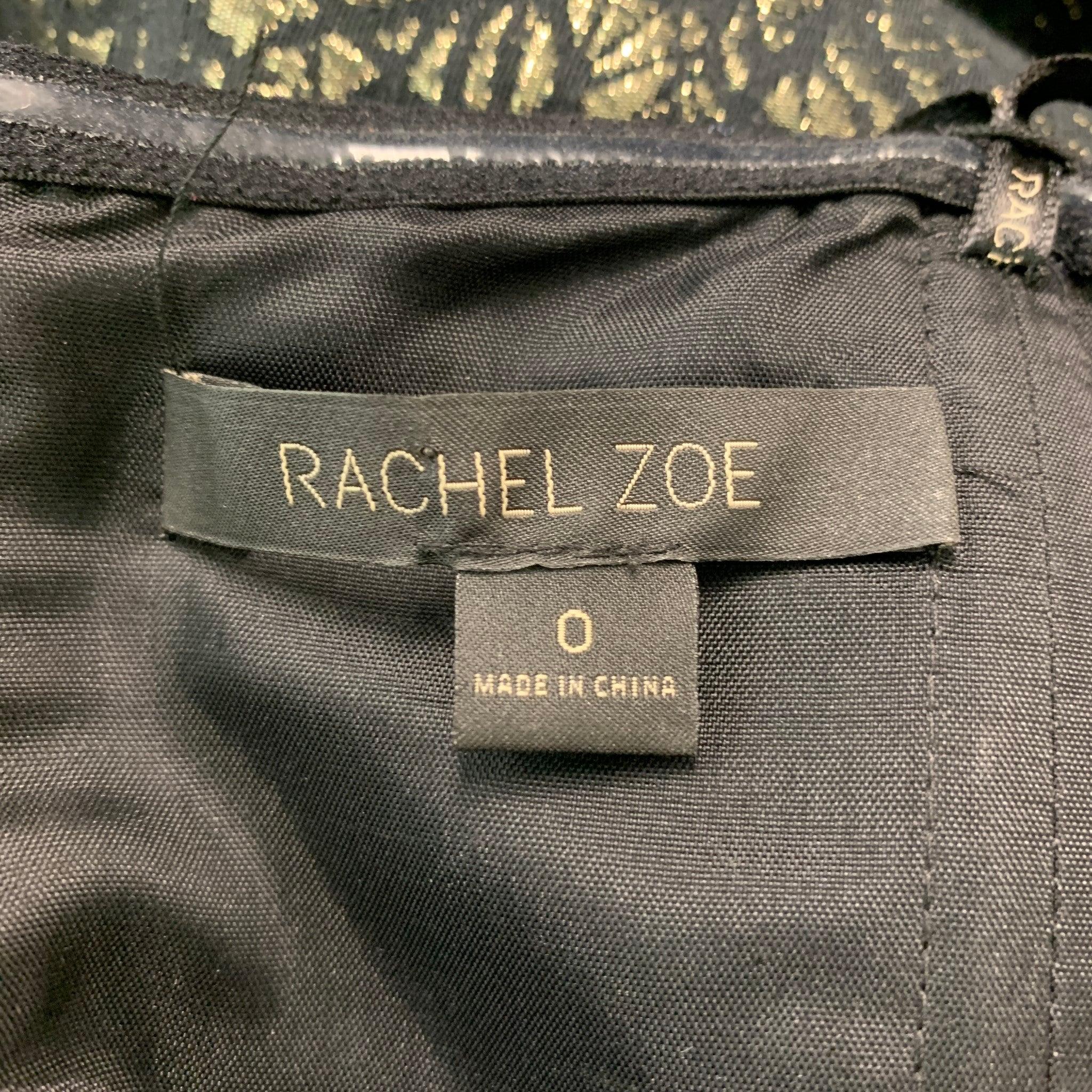 Women's RACHEL ZOE Size 0 Black Gold Cotton Blend Jacquard Dress For Sale