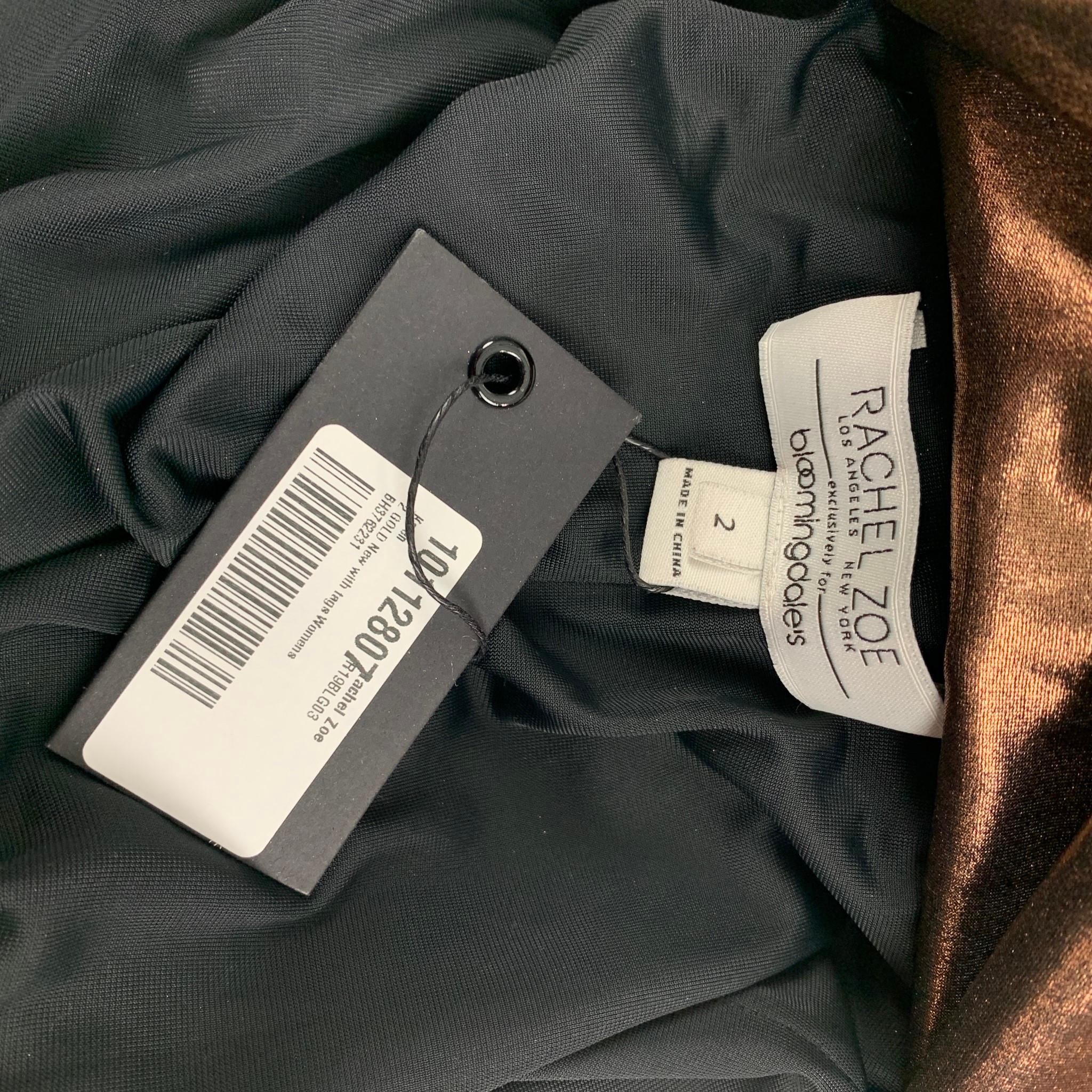 Brown RACHEL ZOE Size 2 Copper Metallic Polyester Low Back Gown