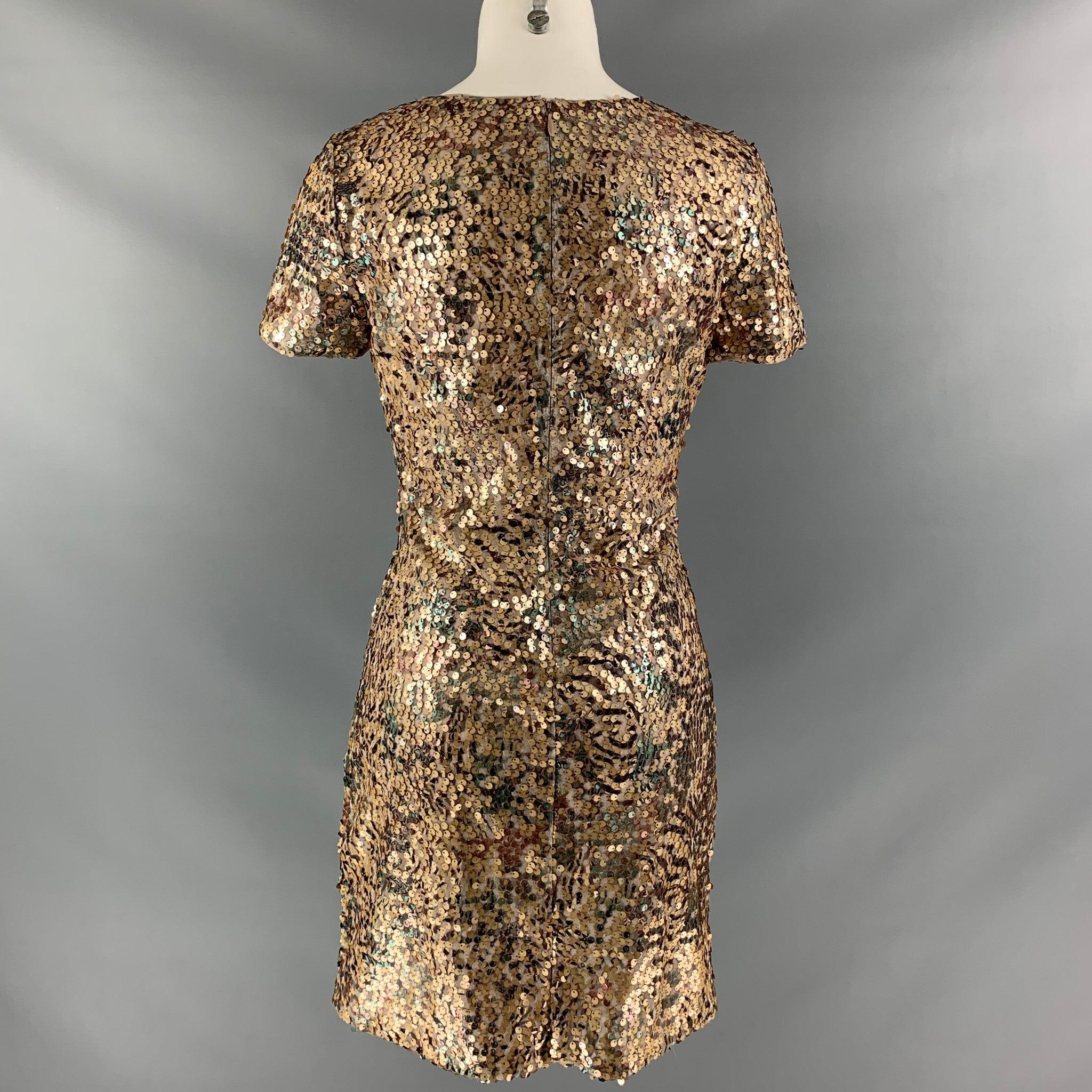 RACHEL ZOE Size 2 Gold Polyester Sequined Dress In Excellent Condition For Sale In San Francisco, CA