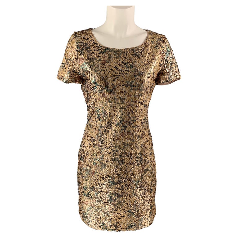 RACHEL ZOE Size 2 Gold Polyester Sequined Dress For Sale at 1stDibs