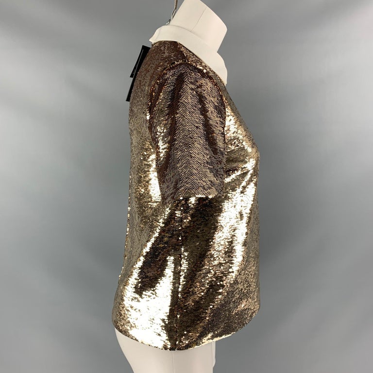 RACHEL ZOE Size 2 Gold Polyester Sequined Dress Top For Sale at 1stDibs