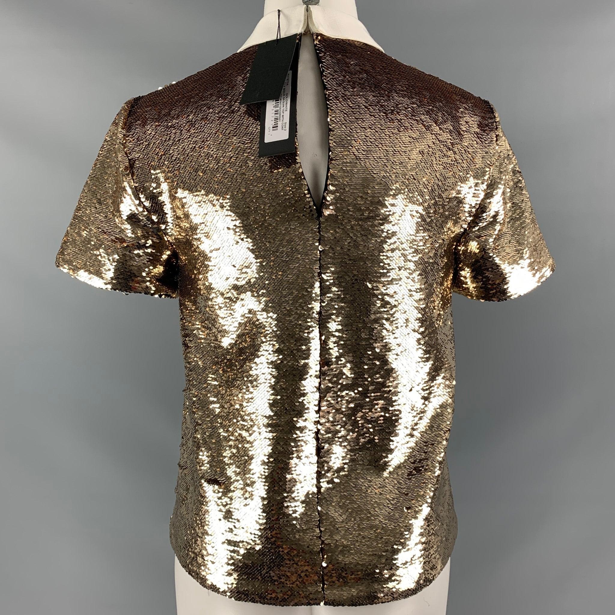 RACHEL ZOE Size 2 Gold Polyester Sequined Dress Top In Excellent Condition For Sale In San Francisco, CA