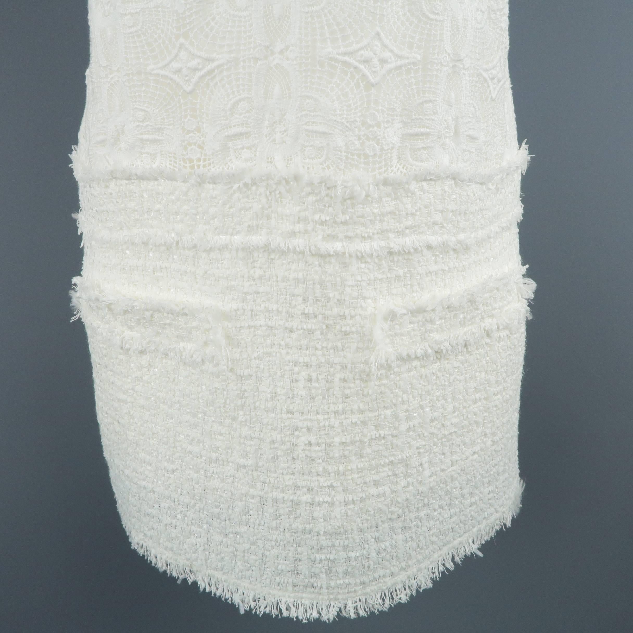 Gray RACHEL ZOE Size 6 White Cotton Lace Drop Tweed Waist Dress