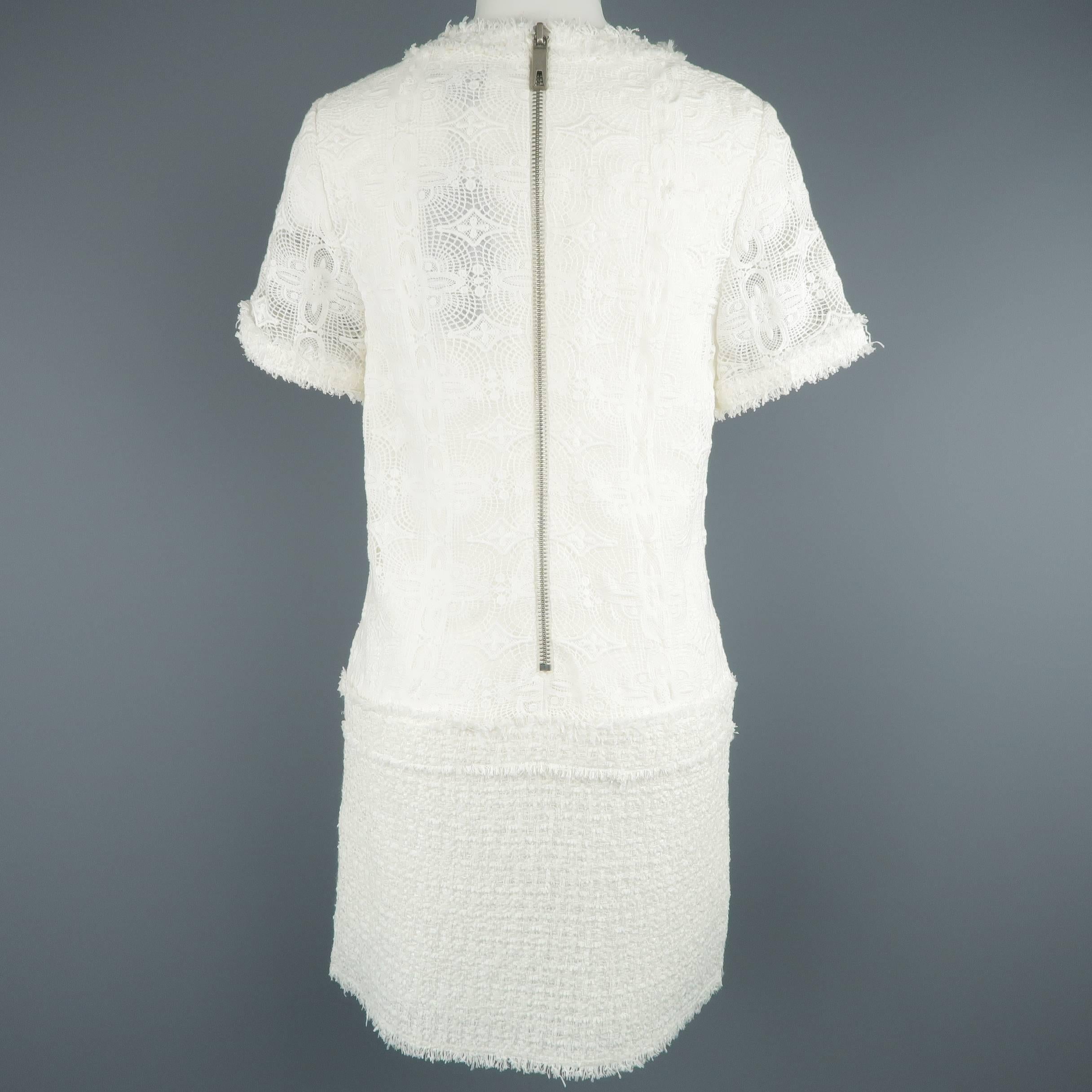 Women's RACHEL ZOE Size 6 White Cotton Lace Drop Tweed Waist Dress