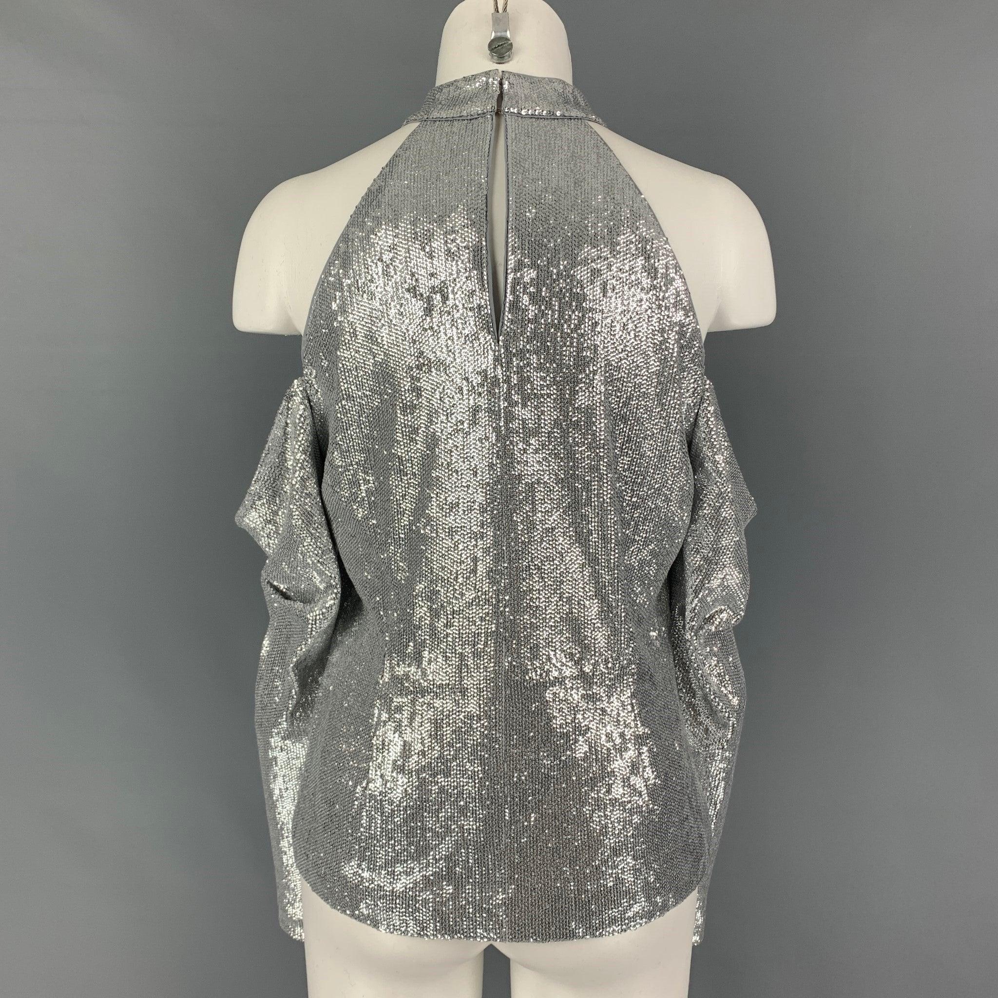 RACHEL ZOE Size 8 Silver Rayon Sequined Off-Shoulder Dress Top In Good Condition For Sale In San Francisco, CA