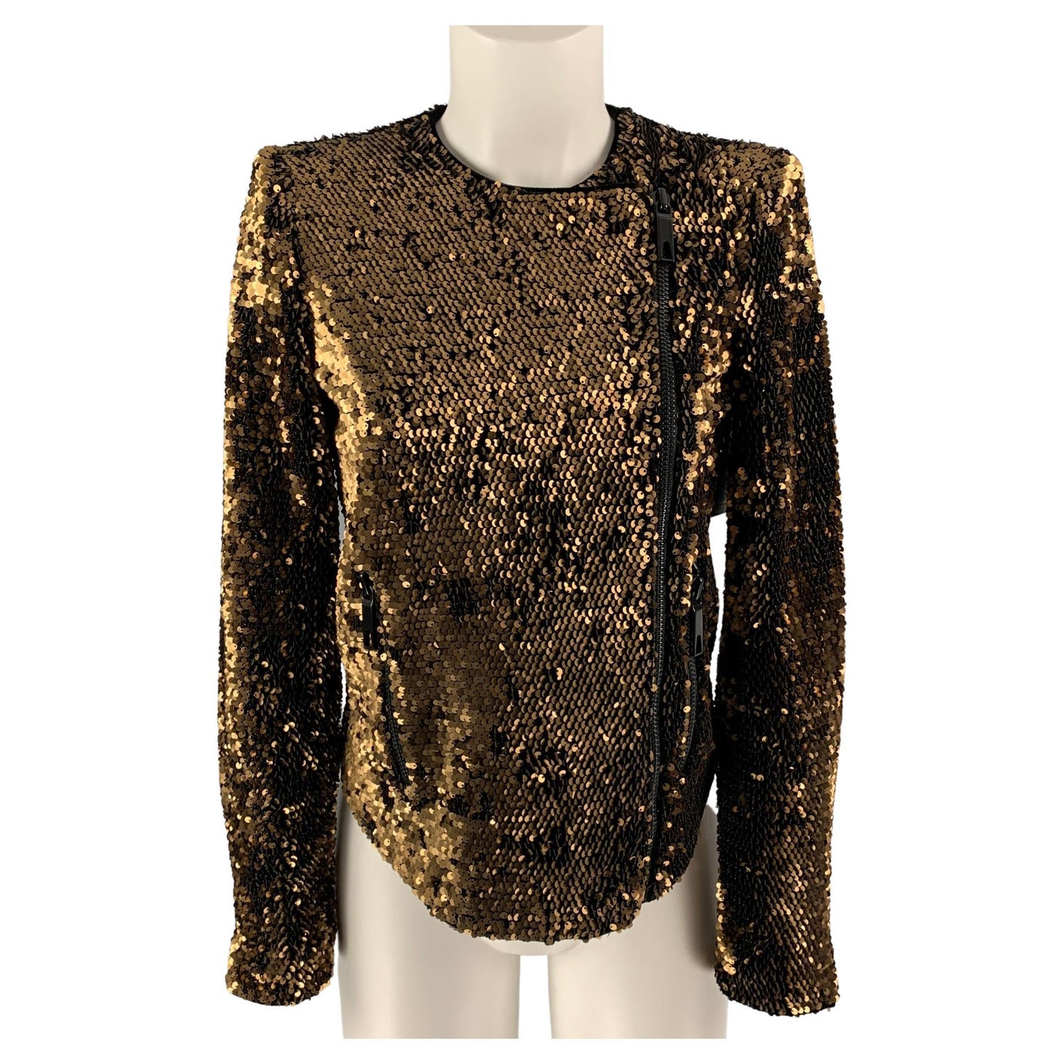 RACHEL ZOE Size S Copper Polyester and Spandex Sequined Jacket at 1stDibs