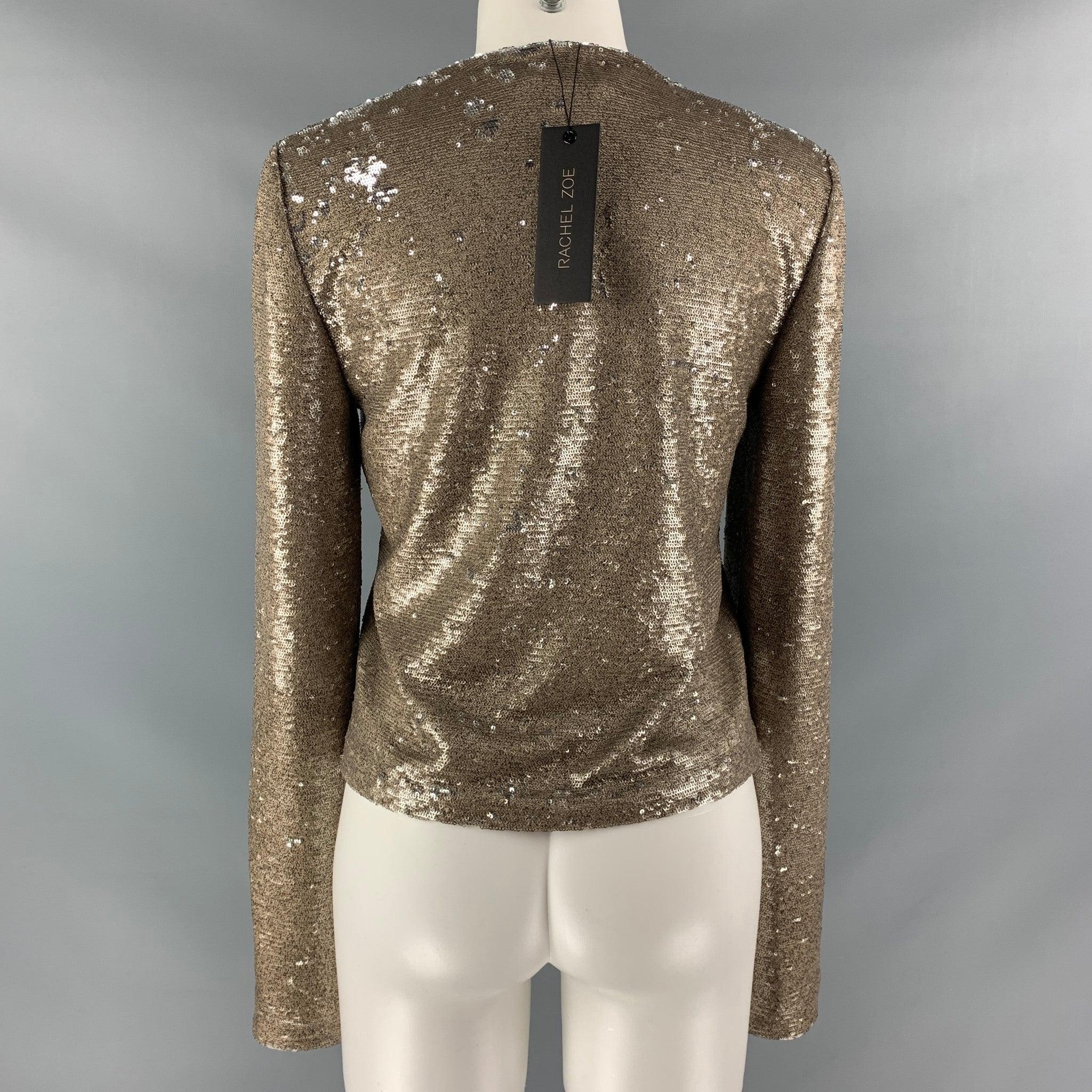 RACHEL ZOE Size S Gold Silver Polyester & Spandex Sequined Jacket In Excellent Condition For Sale In San Francisco, CA