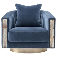 Rachele Blue Swivel Armchair with Horn Inlays