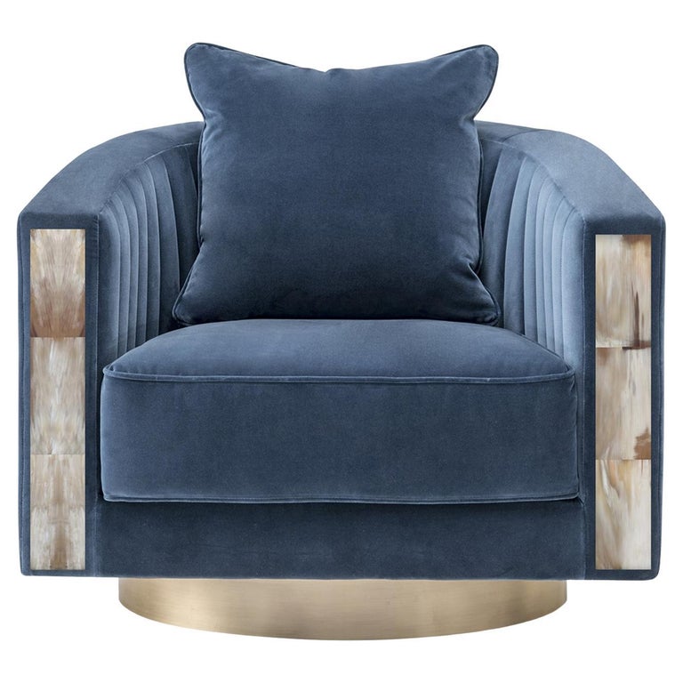 Rachele Blue Swivel Armchair with Horn Inlays For Sale at 1stDibs