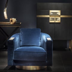 Rachele Swivel Armchair in Lario Velvet, Horn & Satin Brass Wood by Arcahorn