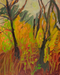 Autumn Woods, I (Landscape, Mixed media, forest, trees, orange, warm)