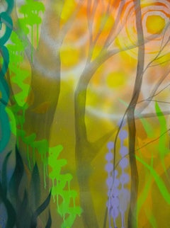 Meglio di quanto immaginassi, dipinto di paesaggio astratto multicolore, foresta