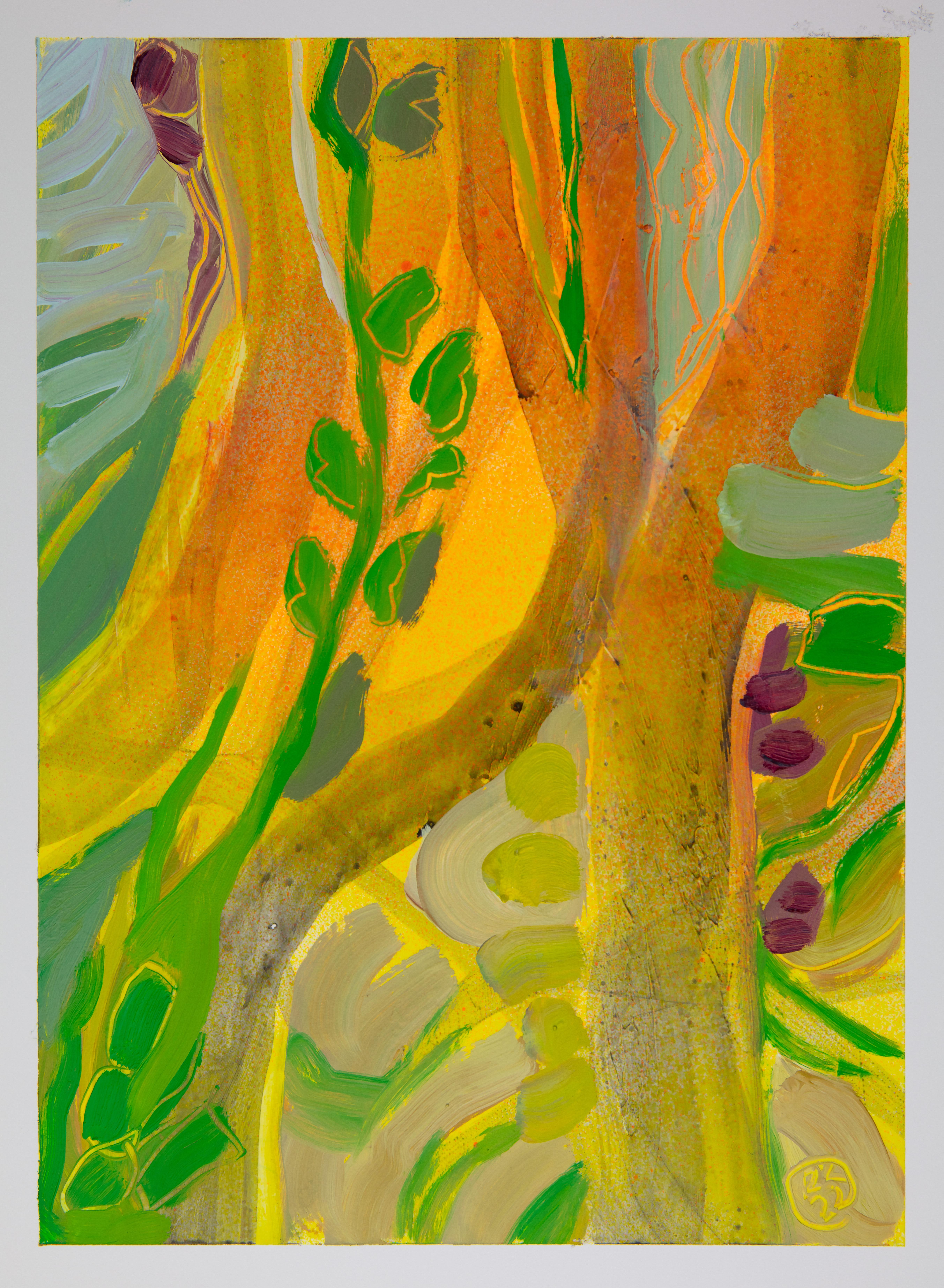Botanical II, bright green and orange abstract plants, surreal scene