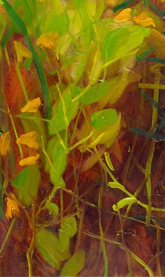 Cattails, Jewelweed and Detritus, I (Landscape, Mixed media, reds, orange)