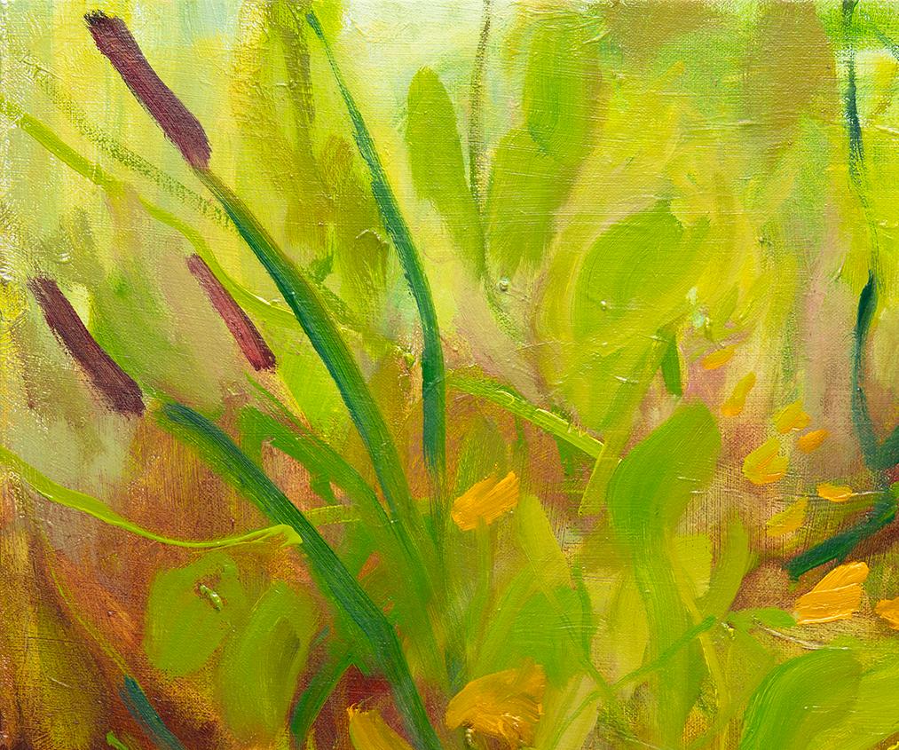 Cola de gato, Jewelweed y Detritus, I (Paisaje, Técnica mixta, rojos, naranja) - Painting Contemporáneo de Rachelle Krieger