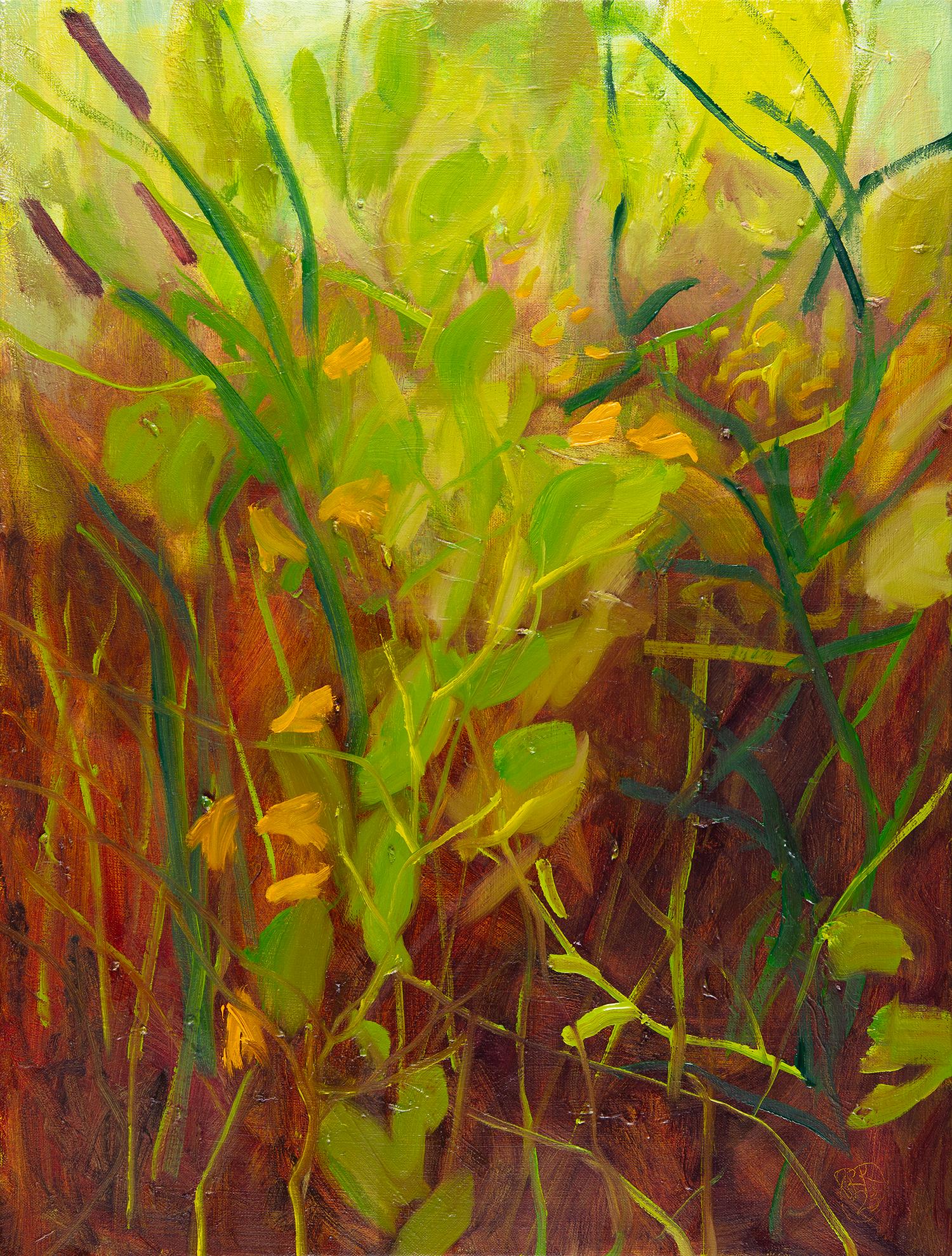 tails, Jewelweed and Detritus, I ( Paysage, techniques mixtes, rouges, orange)