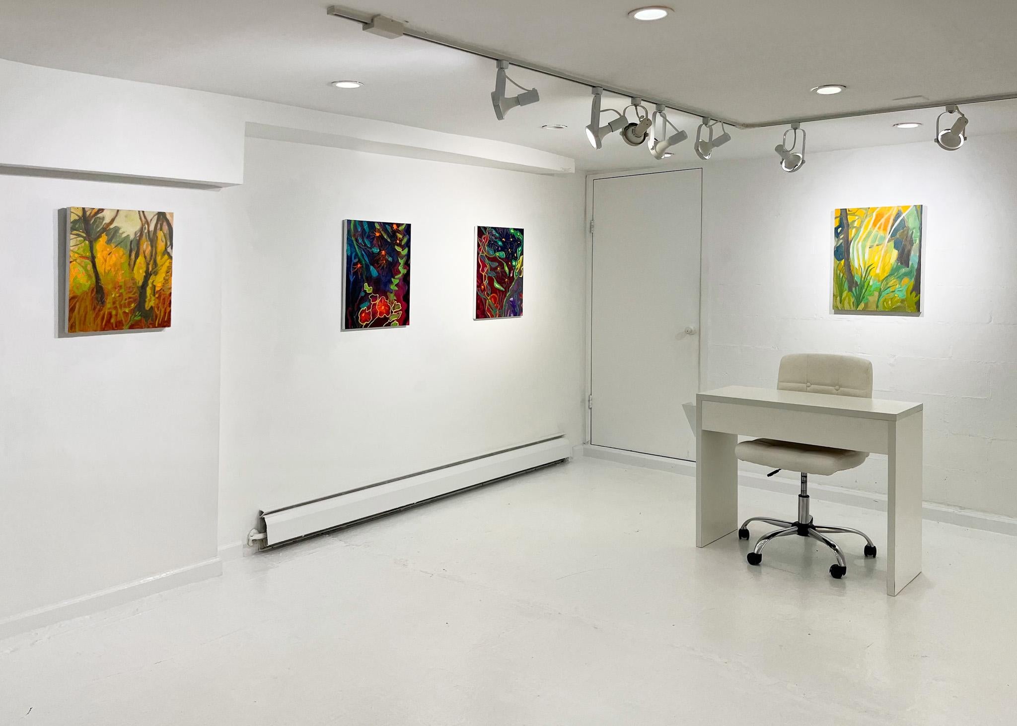 Visiones extáticas (pintura de paisaje, flora, noche, púrpura, flores) en venta 6